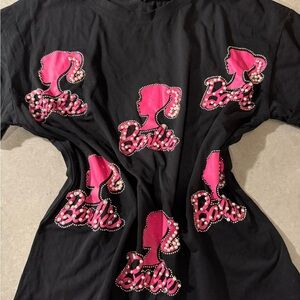 Black T-Shirt with Pink Barbie Design